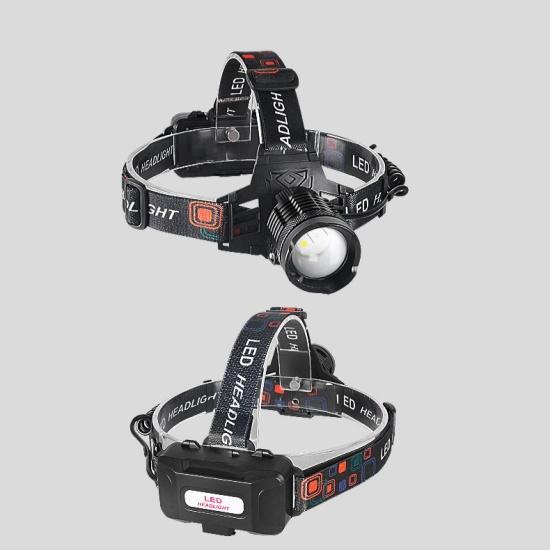 Farol leve, potente, LED, farol com zoom, luz ajustável, lanterna de cabeça, luz de trabalho prática, lâmpada à prova d'água