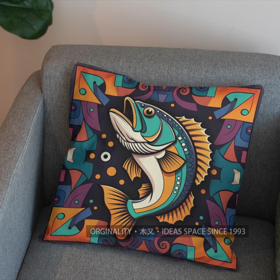 2D Colorful Fish Geometric Pattern Throw Pillow Pattern Cushion Cover Suitable For Sofa Bedroom Car Pillow Cover