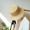 Japanese Simple Lace-Up Straw Woven Flat Top Top Top Hat Fisherman Basin Hat Men'S And Women'S Retro Sunshade Sun Protection Beach Straw Hat