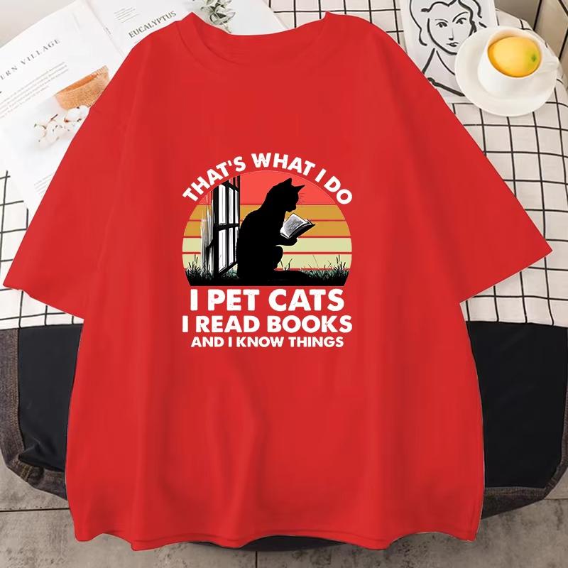 Hot Cats And Books Funny Unisex Unisex Tshirt Harajuku Print Fashion Short Sleeve Summer Casual Tshirt I Pet Cats I Read Books Top