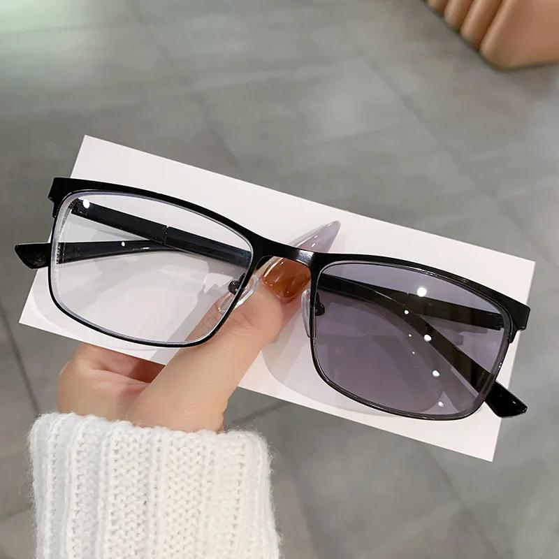 Business Photochromic Myopia Glasses High Quality Metal Square Frame Blue Light Blocking Eyeglasses for Men and Women Diopter