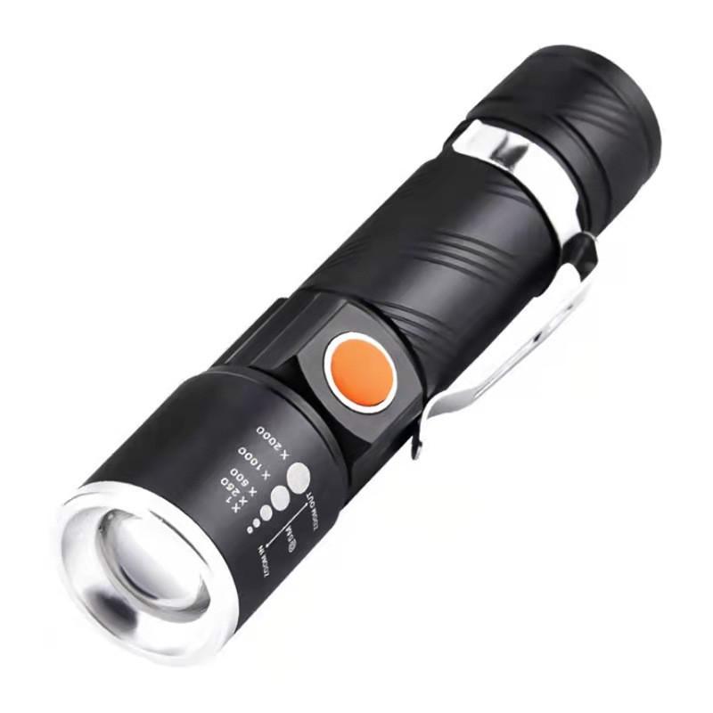 Powerful LED Flashlight With Tail USB Charging Head Zoomable waterproof Torch Portable light 3 Lighting modes Built-in battery 1200mAH