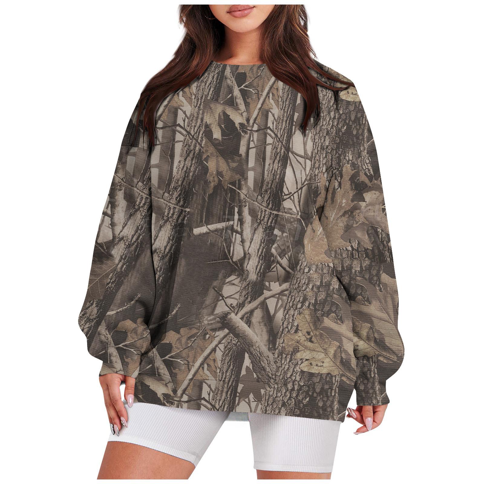 

Жіночий повсякденний модний вінтажний світшот з довгим рукавом і круглим вирізом з принтом, багатошаровий пуловер XL світло-коричневого кольору