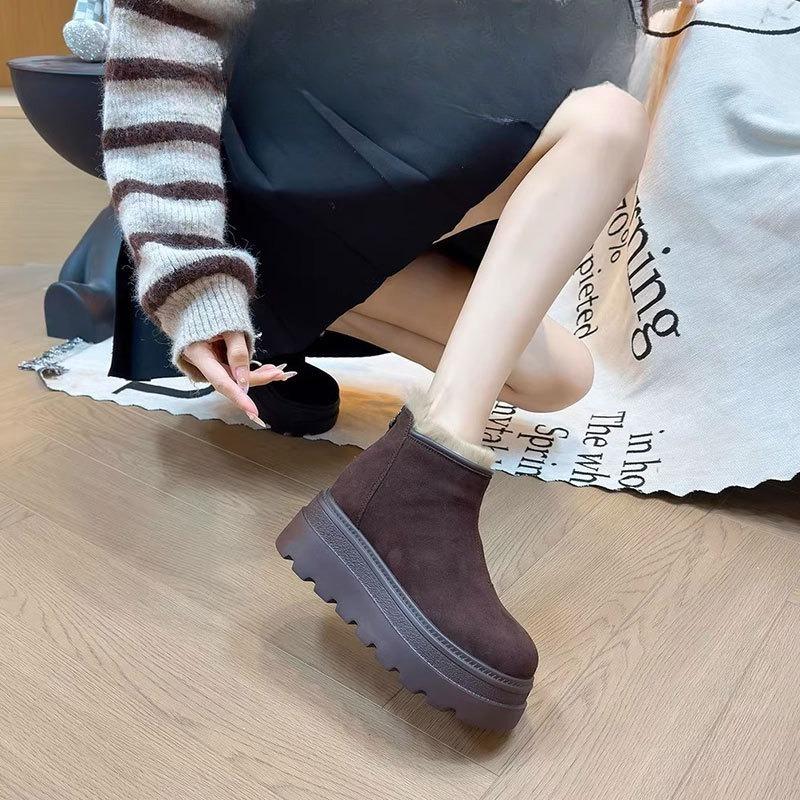 New Thick-soled Height-increasing Snow Boots for Women, Fleece and Thickened Short Boots and Cotton Shoes