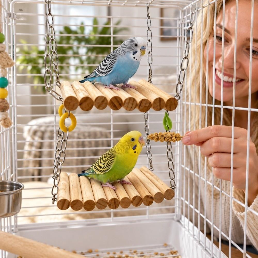 Wood Bird Cage Swing Toy Double-layer Parrot Training Bridge  for Parakeets Budgies Cockatiels