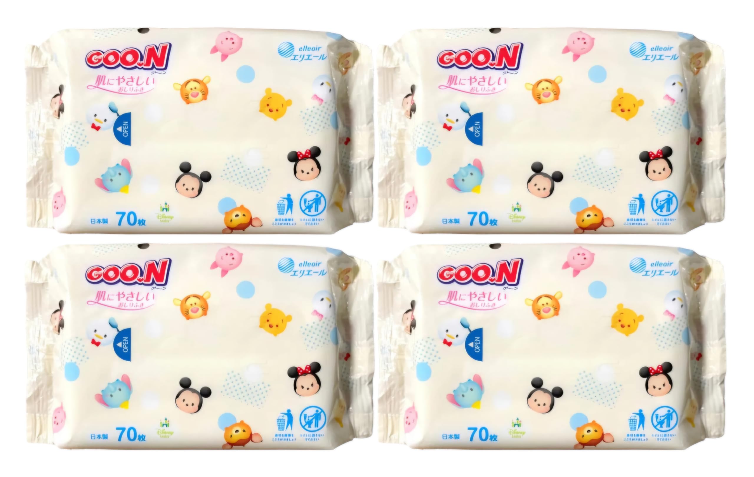 

Goon Baby Wipes Gentle on the Tap 70 Wipes x 4 Tsum Tsum Design [Bulk Purchase] Refill, Skin, Rich, Packs,