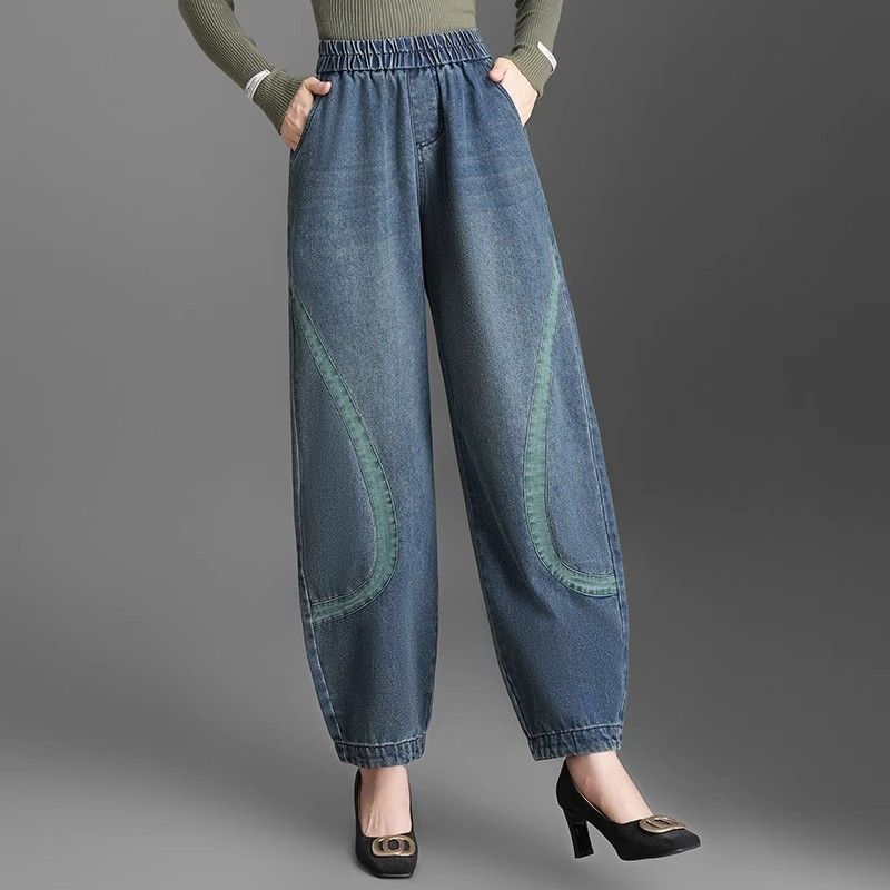 Women's High Waist Denim Jeans Spring and Summer Bloomers Slimming Fashionable Plus Size Loose Wide Leg Pants for Middle-aged Mothers
