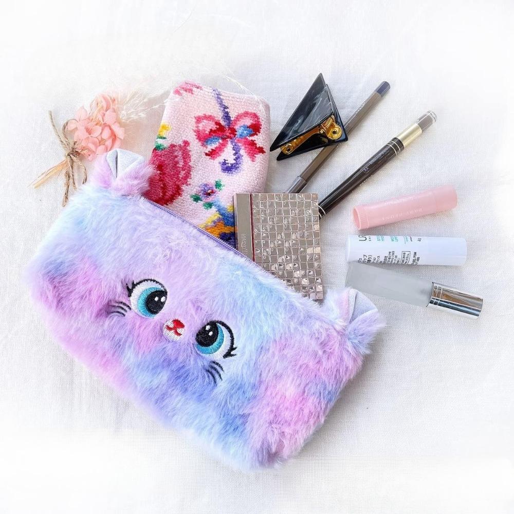 Unicorn Plush Pencil Case Cute Faux Fur Makeup Bag & Cosmetic Pouch Multifunctional Storage Pouch for Stationery Art Supplies