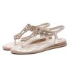 Women's Rhinestone Flower Thong Sandals Elastic Ankle Strap Comfort Flat Sandals
