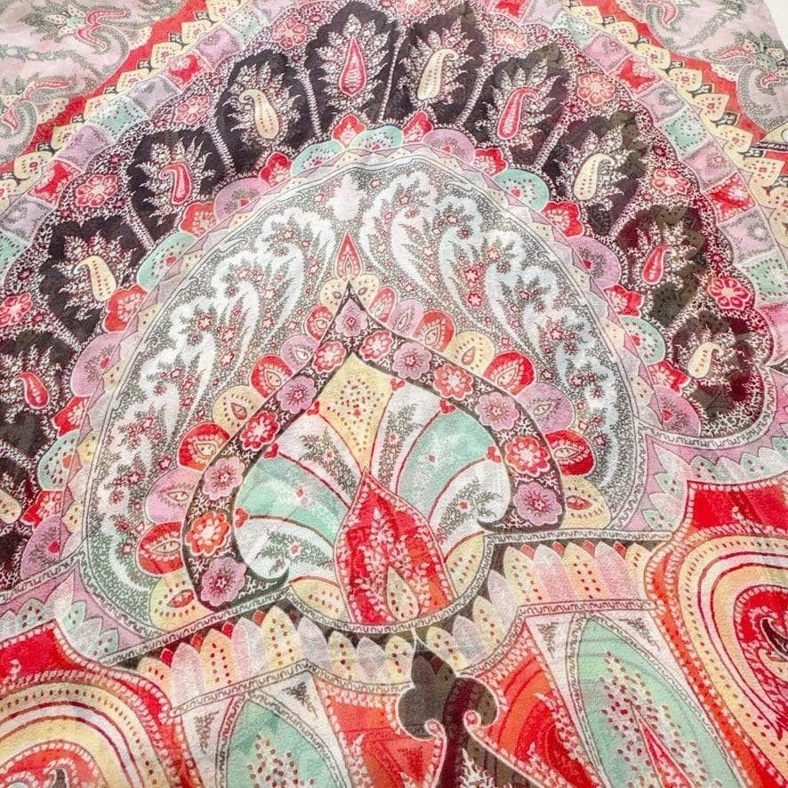 Used D449 ETRO Paisley Pattern Stole Shawl Red Beautiful Silk