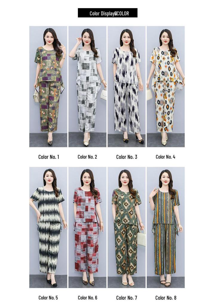 Women's Plus Size Summer Tie-Dye Cotton Linen Suit: Irregular Hem Top & Wide Leg Pants Two-Piece Set