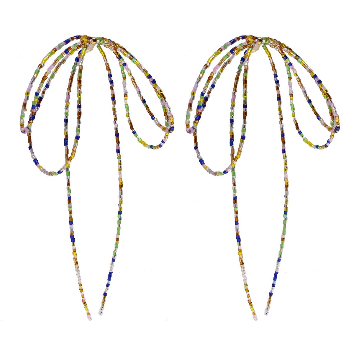 

Baoli Оригинальные легкие и элегантные длинные серьги-бантики для женщин, серьги ручной работы из цветных глазурованных рисовых бусин, серебряная игла 200