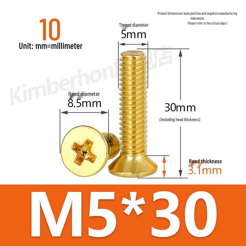 Copper Phillips Countersunk Head Machine Screws, Sizes M2–M4, Lengths 6/8/10/12mm