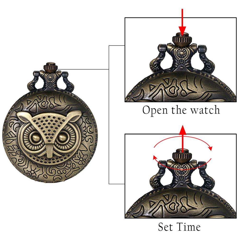JEWELRYWE Owl Pocket Retro Analog Pendant Perfect Gift for and Christmas Watch, Antique-Style Watch, Alloy, Coming-of-Age Ceremonies, Birthdays,