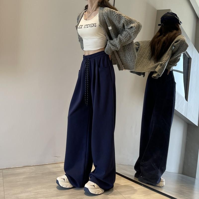 Women's White Casual Pants Trousers High Waist Cargo Sports Drawstring Baggy Wide Leg Pants For Women Streetwear Sweatpants