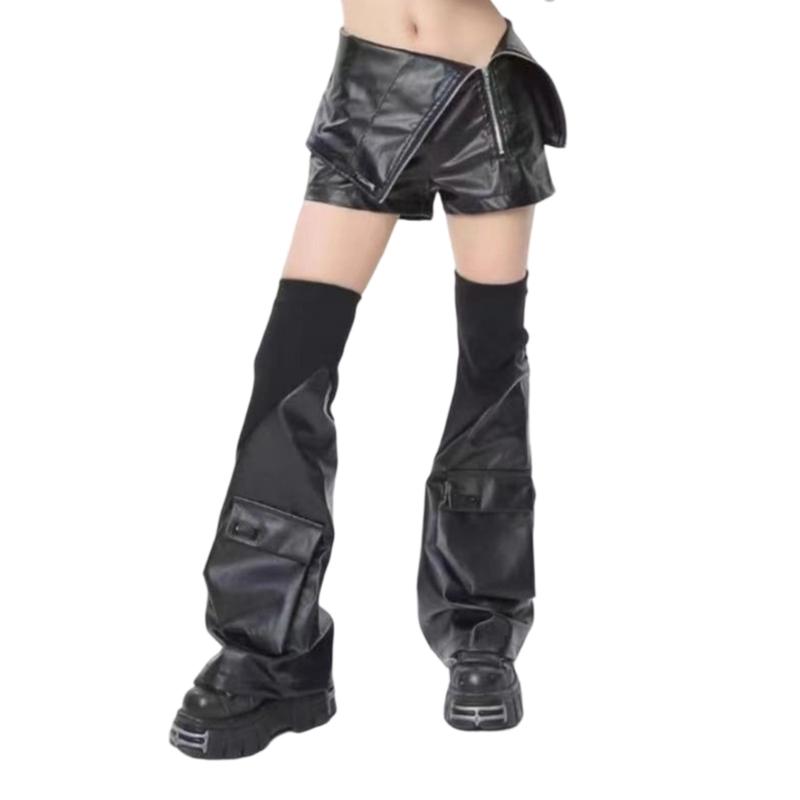 Polainas de PU y Vaqueros Cosidas con Cintura Ajustable Para Hombres Mujeres Unisex Accesorios de Moda Streetwear