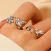 Hummingbird & Flower Open Ring Collection, Gold/Silver Tone Adjustable Gemstone Bird Rings for Women