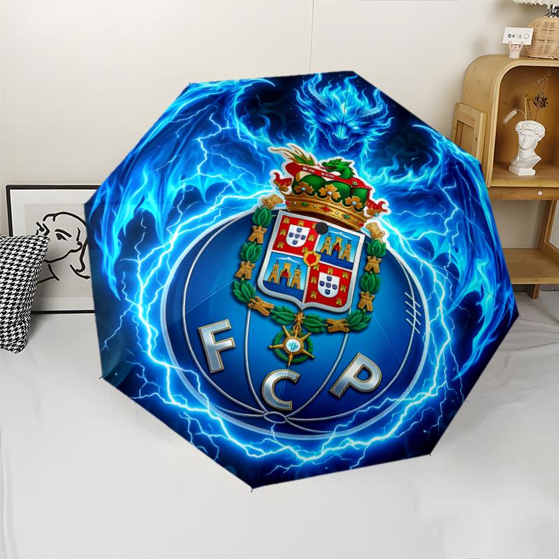 FC Porto LOGO Print Automatic Umbrella, 8 Rib Iron Frame, Plastic Handle, Suitable for Outdoor Travel &Daily , Ideal Gift
