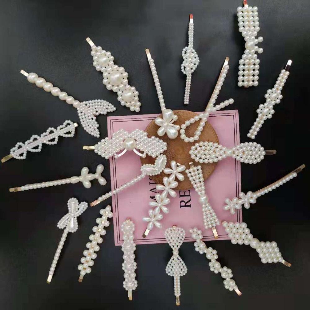 18pcs/set Geometric Pearl Hairpin Set Side Clip Duckbill Clips Exquisite Zinc Zinc Alloy Hair Clips  Women