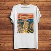 Orange Katze Schrei Lustig Künstlerisch Skrik Miau T-Shirt Lässig Rundhals T-Shirt Unisex Kurzarm T-Shirt Atmungsaktiv Druck Kein Abblättern
