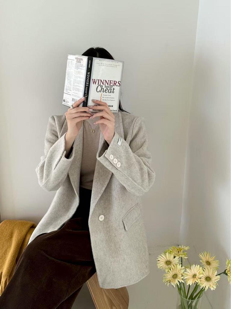 Korean-Style Double-Sided Wool Coat - Petite Fit, Versatile Autumn/Winter Design