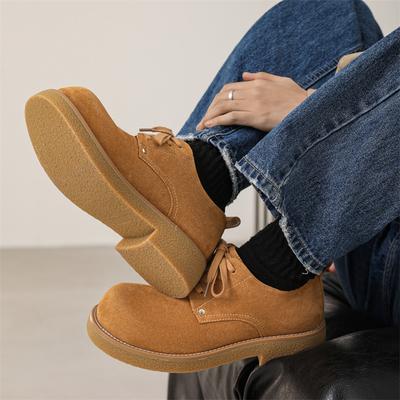 Fashion Men Business Cow Suede Leather Oxford Shoes Casual British Trendy Shoe Luxury Brand Men Vintage Leather Thick Soles Casual Shoes