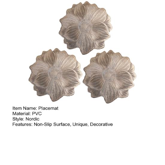 Lotus-Shaped Placemat PVC Embossed Pattern Heat Resistant Table Mat Protects Against Stains Scratches Non-Slip Easy Clean Kitchen Dining Party Mat