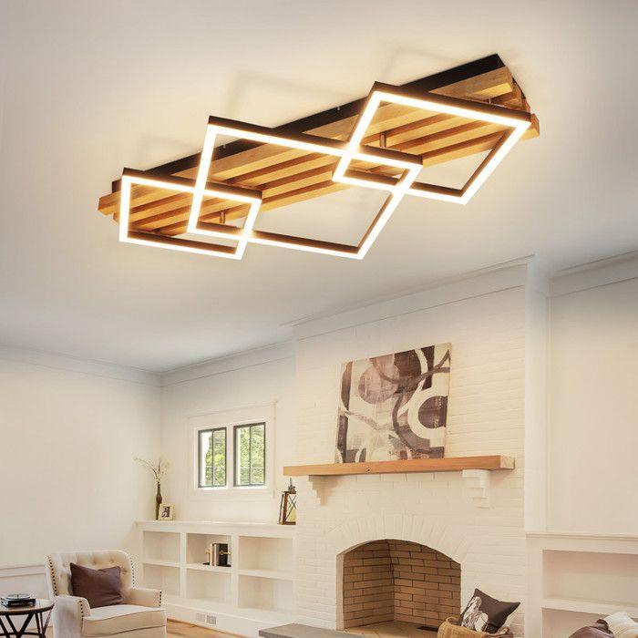 Plafonnier LED Carré en Bois Noir NETTLIFE, 3 Cadres, Dimmable 3 000 K - 6 500 K, Design Moderne pour Salon Chambre Cuisine Couloir