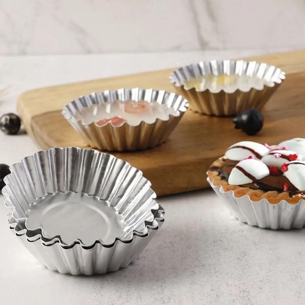 50Pcs Aluminium Zinc Zinc Alloy Tart Muffin Molds Reusable Kitchen Baking Mold  Bakery Accessories