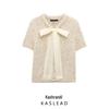Spring 2025 Women's Fashion: European American Style Transparent Yarn Bow Brooch Cardigan