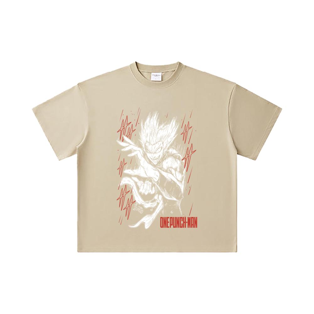 260 GSM Double Yarn 32 Count 100% Cotton One Punch Man V4 Garou Print Unisex Heavy Cotton T Shirt
