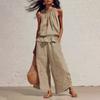 2 Stück/Set Sommer Damen Outfit Western-Stil Vintage Bohemian Rüschen Baumwoll-Leinen Anzug Mode Lockerer Anzug
