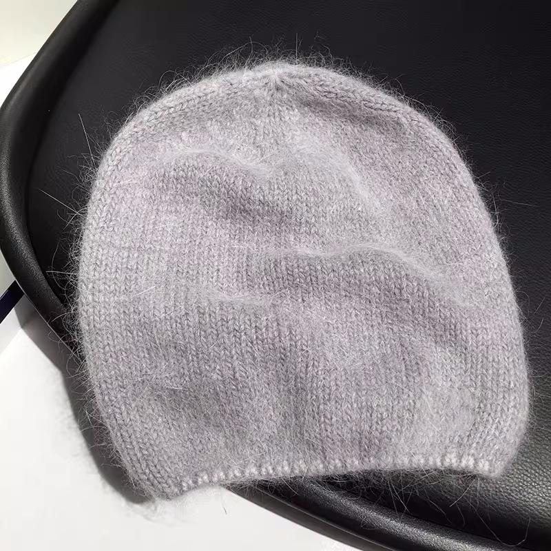 High-quality rabbit fur pullover hat, solid color, versatile winter atmosphere stacked hat, warm snowy cold hat