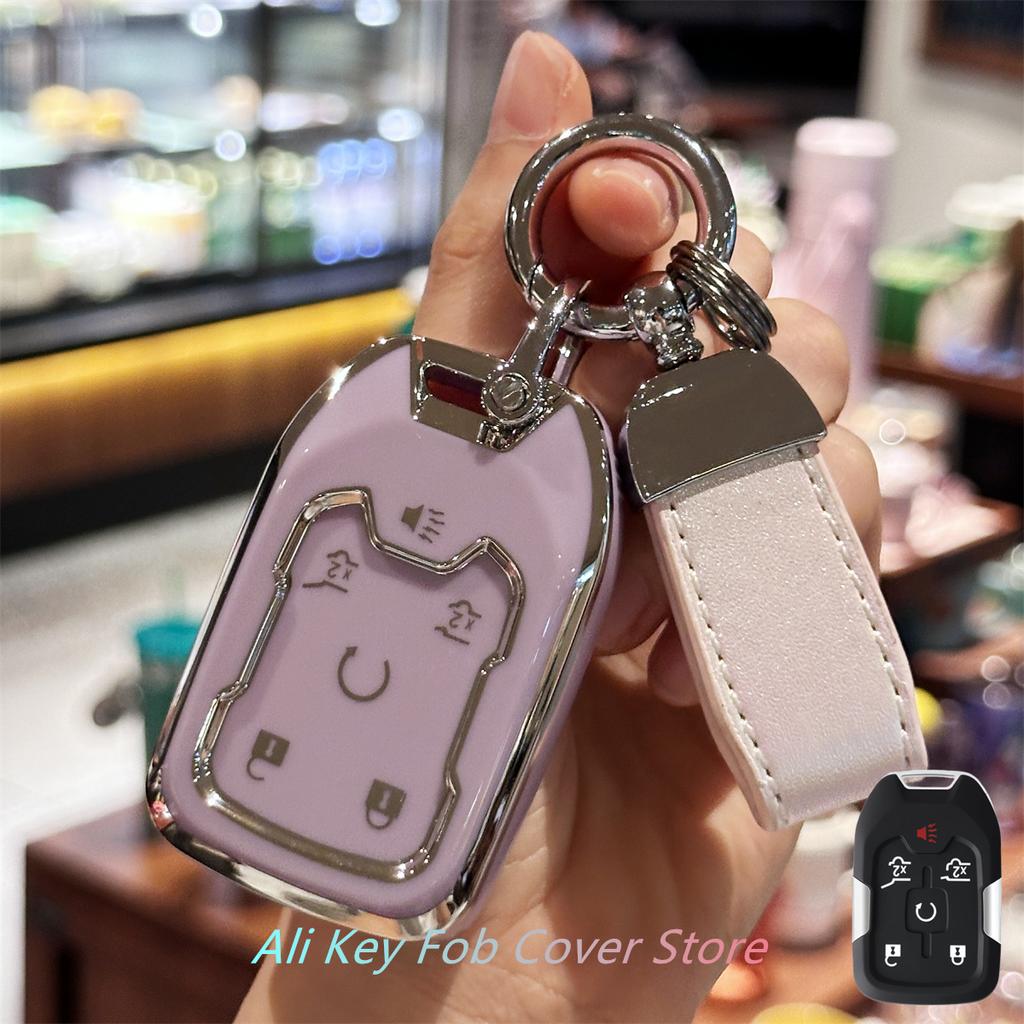 Key Fob Cover for GMC Yukon Chevy Tahoe /Suburban HYQ1AA 2014 2015 2016 2017 Keyless Entry Key Shell case Keychain Lanyard