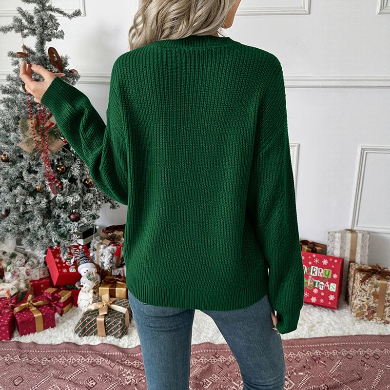 Knitted Sweater Winter Bow Stitching Round Neck Pullover Sweater for Women Fashionable and Versatile