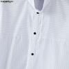 INCERUN Men Spring Stand Neck Long Sleeve Striped Casual Oversized Shirts Tops