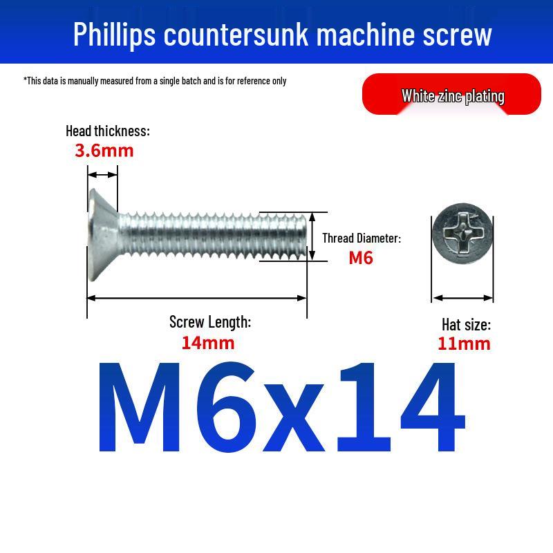 White Zinc Plated Cross Recessed Countersunk Head Screws & Bolts, Machine Thread, M3-M12