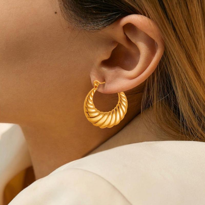 Trendy Charm Gold Color Stainless Steel Twisted Texture Hoop Earrings for Woman Girl Korean Temperament Jewelry Accessory Gifts