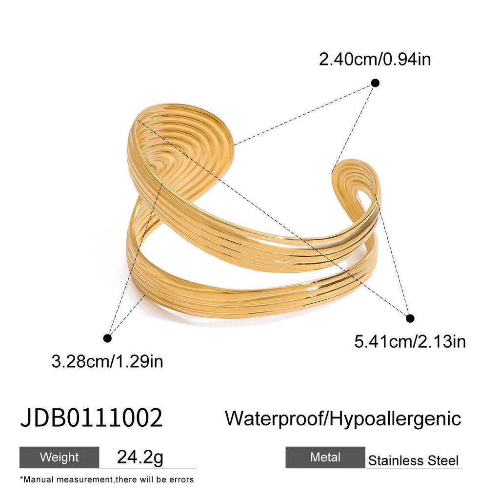 Fashion Simple Bracelet  Stainless Steel Gold-Plated Irregular Ribbed Double-Layer Hollow F Waterproof Women's Bracelet