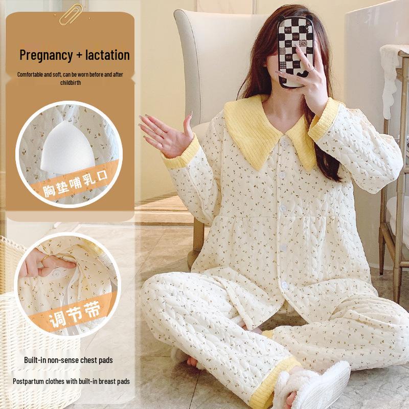 

Послеродовая пижама для беременных с нагрудниками - Осенне-зимний хлопок для комфортного кормления грудью Bulk Price