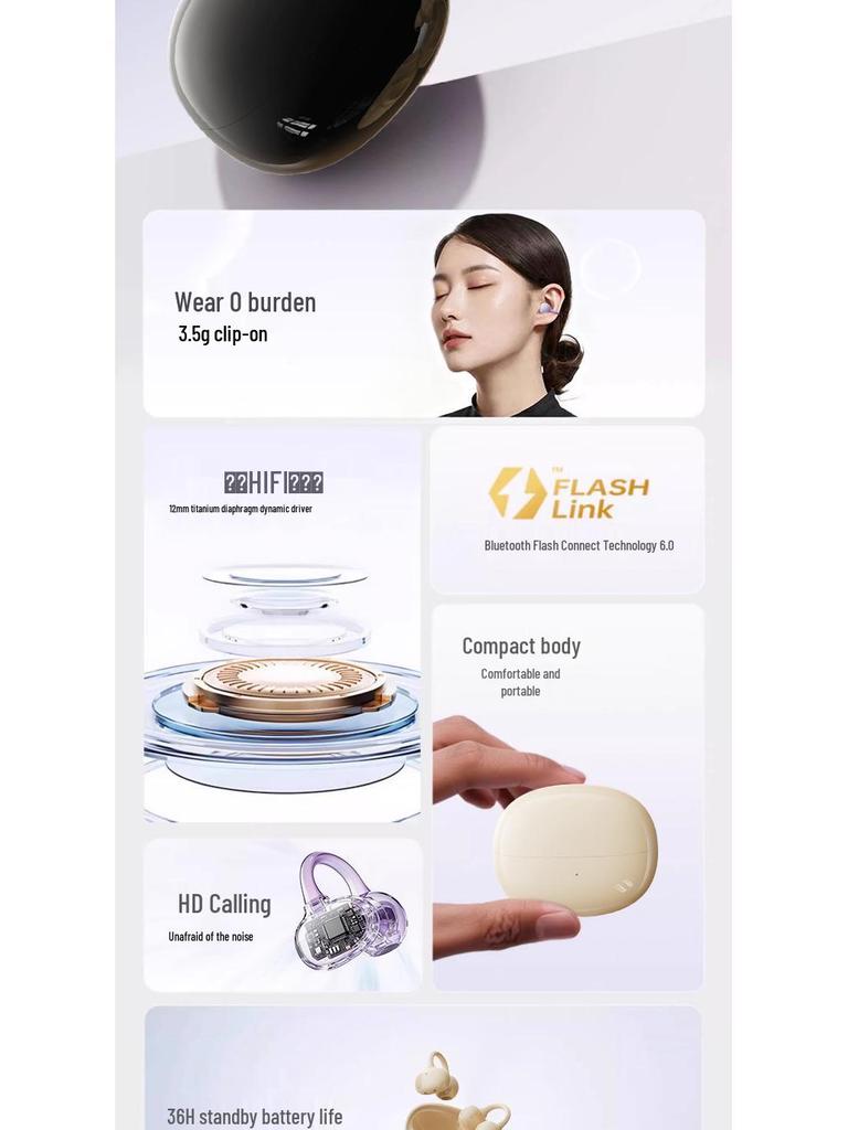 2025 High-Quality Wireless Bluetooth Ear Clip Earphones: Long Battery, In-Ear for Sports & Running