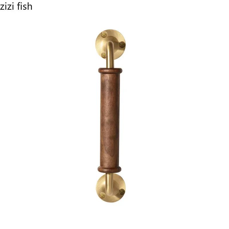Walnut Wood Brass Handle Retro Door Handles Furniture Handle Cabinet Handles Solid Wood Handle Home Door Hardware Accessories