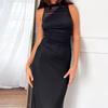 European and American New Solid Color Fashion Simple Temperament Slim Sleeveless Mesh Vest Long Dress Dress Women