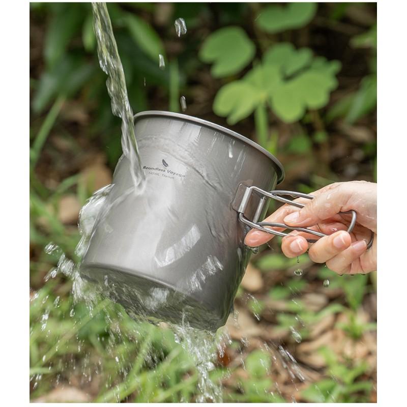 Oală de Camping din Titan Pur cu Mâner 1.4L Ușoară Gătit în Aer Liber Supă Instant Noodles Terci Fierbere Apă