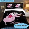 Custom Name 3PCS Pink Cartoon Characters Bedding Set Including 1pc Duvet Cover And 2pcs Pillowcases for Bedroom, Dormitory Gift Home Decor