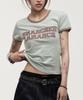 LANARCHIVE [0141] Lettering Applique Women'S Ringer T-Shirt - Dusty Mint