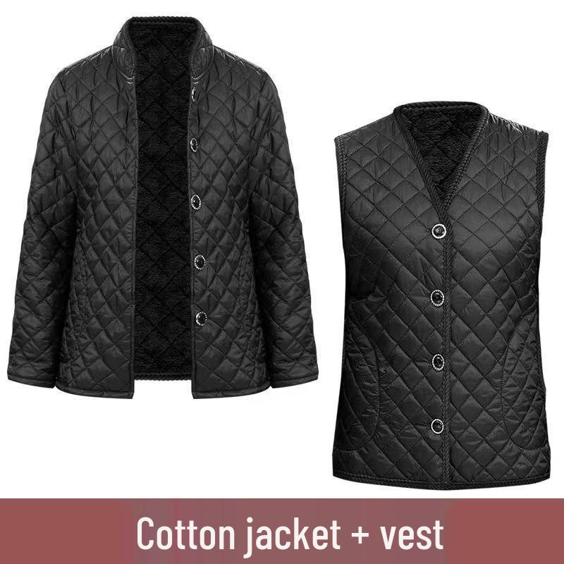 Warm Velvet Cotton Suit for Mom and Grandma: Autumn/Winter Three-Piece Set for Mature Women