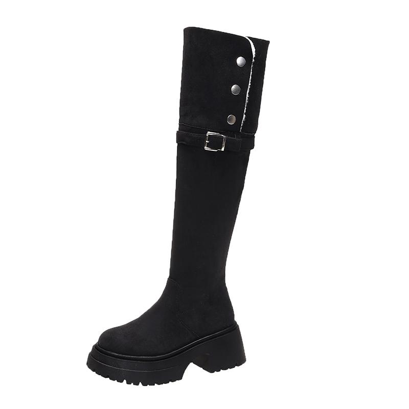 Fashion Winter Warm Cotton Women Knee High Boots Concise Punk Modern Long Boots Thick Heels Ladies Shoes