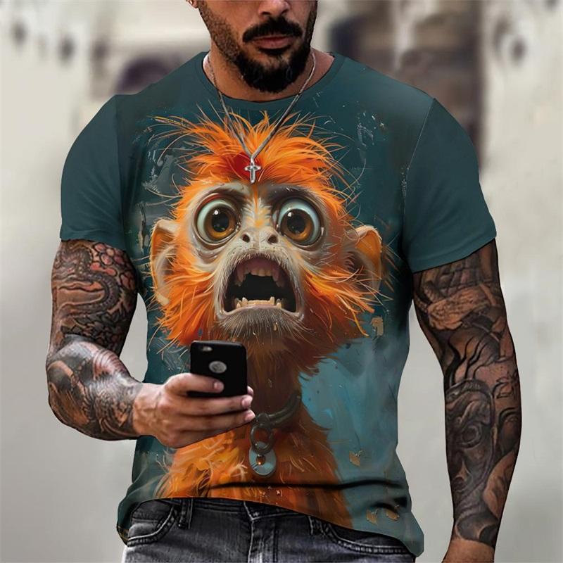 Angry Animal Print T Shirt For Men Casual Short Sleeve Male Oversized Tshirts Streetwear Men's Crew Neck Oversized T-Shirts