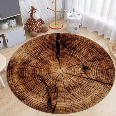 3D Wood Grain Print Round Carpet for Living Room Bedroom Mat Easy Clean Mechanical Washable Large Size Decorated Home Decor Rug